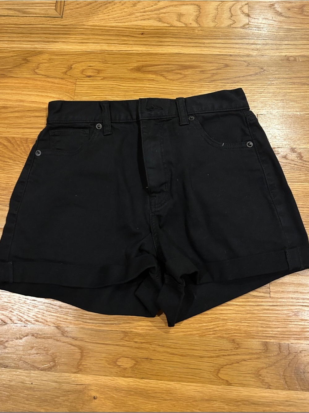 American Eagle Outfitters Black High-Rise Cuffed Denim Shorts